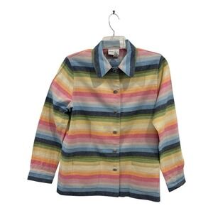 Alfred Dunner Shacket Women 12 Linen Blend‎ Multicolor Striped Button Up Pockets